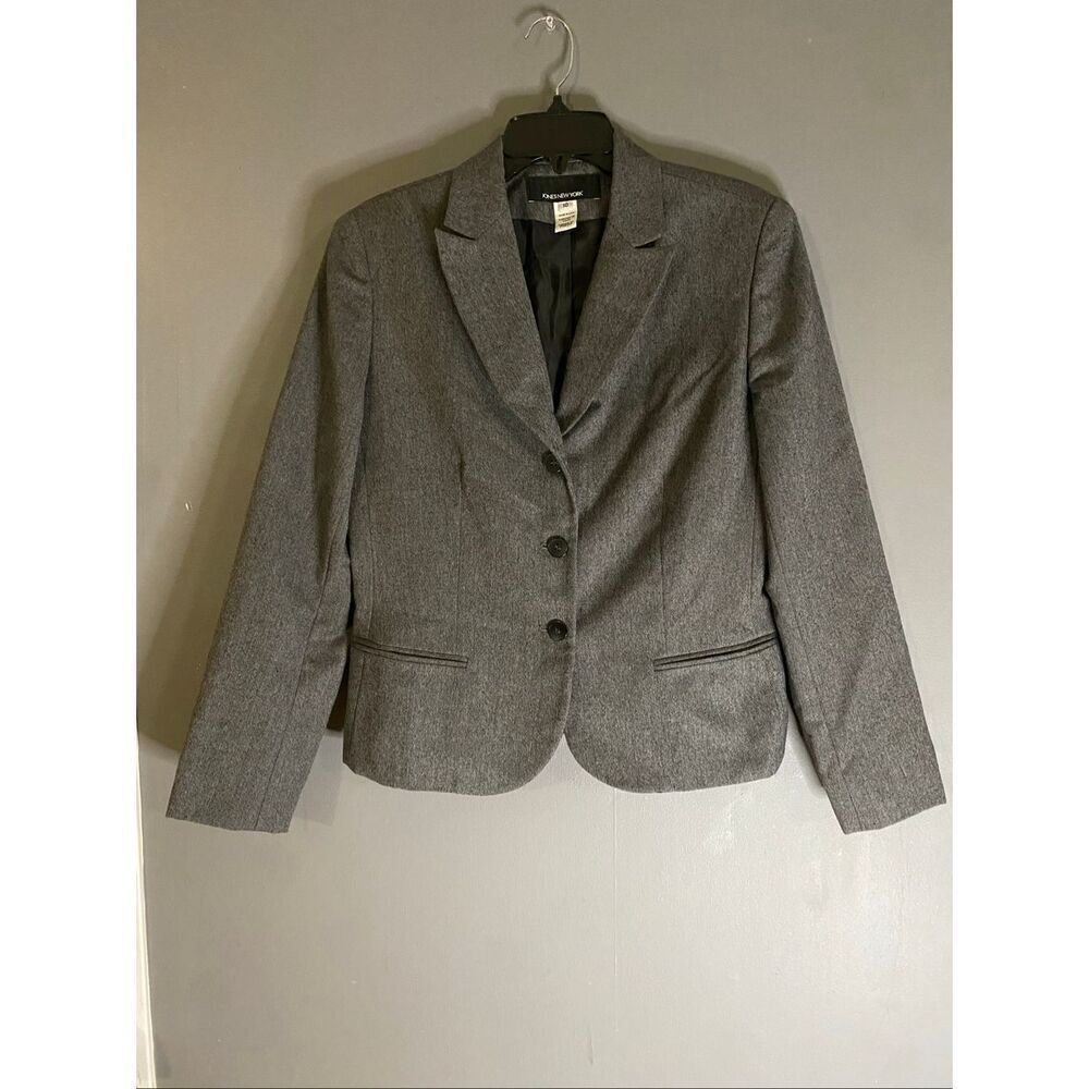 Jones New York Vintage Grey 3 Button Wool Blazer Size 10